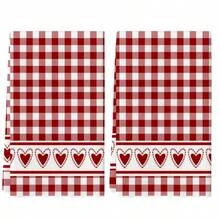 Rotes kariertes Herz Design Küchentuch, super saugfähig mit Cartoon Herz & Schleife Dekor, maschinenwaschbar wiederverwendbares Handtuch, geeignet für Zuhause, Küche, Bad, Auto, Fensterreinigung - weiches gestricktes Geschirrtuch, Valentinstag Dekoration - Verschiedenfarbig - Übersicht 7