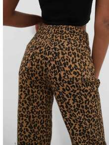 Women's Casual Fashion Street Leopard Print Low Waist Side Pocket Straight Leg Pants - Coffee Brown - View 11