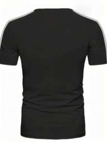 男士加大码休闲短袖圆领T恤 - 彩色“BRASIL”图案设计，适合夏季或日常穿着 - 黑色 - 查看 5