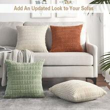 Volcanics Pack Of 2 Cream Decorative Throw Pillow Covers 18x18 Inch, Soft Corduroy Striped Square Cushion Cases, Modern Farmhouse Boho Home Decor For Spring Couch Bed Sofa Living Room,18inchx18inch(Packof2),Cream - Cream - 查看 3