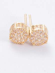 1 Đôi bông tai phong cách Hip-Hop Châu Âu & Mỹ đang thịnh hành, bông tai tròn mạ vàng Zirconia khảm nhỏ, trực tiếp từ nhà máy - Vàng - Xem 6