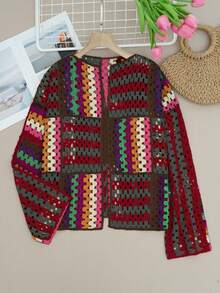 Áo khoác cardigan dệt kim nữ, áo len dệt kim dáng rộng khoét rỗng nhiều màu sắc, áo len dài tay cổ tay loe dáng mở phía trước dành cho nữ, phong cách đường phố thời trang, trang phục học sinh, áo kiểu dễ thương, phong cách quý bà cổ điển, trang phục giáo viên nữ, mùa thu - Nhiều màu A - Xem 3