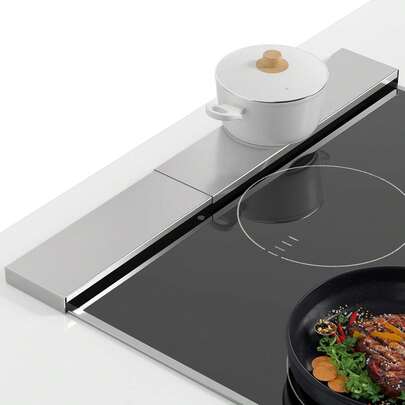 薄型 伸縮式 排気口カバー 43–80cm対応 304ステンレス 0.8mm 耐傷・耐熱200℃ 滑り止めマット付 IH・ガス兼用 コンロ奥ラック お手入れ簡単 シルバー