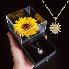 2件装向日葵项链礼盒，首饰盒，向日葵项链礼盒套装，情人节礼物，人造花，送给女朋友的礼物，表达爱意，母亲节，生日，婚礼