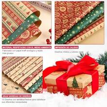 30 s 50 X 70 cm Papel de regalo de Navidad Papel Kraft con Cuerdas 30 m y 3 Etiqueta 2 Cinta de Doble Cara Papel Envolver Regalo Navidad para Fiesta de Cumpleaños Navidad Año Nuevo - bandera - Ver 4