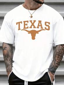 Men's T-Shirt, Texas Longhorns College Logo Graphic Tee Men's Casual Wear University Spirit ShirtIt Is Perfect For Gifting To Friends Or Family Members As A Holiday Present, 220g - 白色 - 查看 1