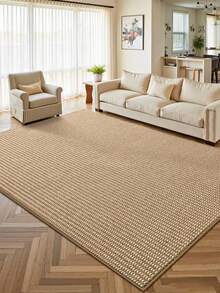 1 pieza Alfombra cuadrada de imitación de yute blanca y marrón. Resistente a los arañazos, lavable, ideal para propietarios de mascotas, adecuada para sala de estar, comedor, estudio, dormitorio y otras escenas, decoración del hogar versátil, de moda, nuevo lanzamiento - Multicolor - Ver 7