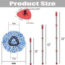 ANREKEYH Spin Mop Head, Base, Handle Replacement For O-Ceda EasyWring RinseClean Microfiber Spin Mops, 2 Microfiber Mop Refills, 1 Triangle Head Cover And 30-58in Handle (Blue (2-Tank System)) - ColorA - 查看 4
