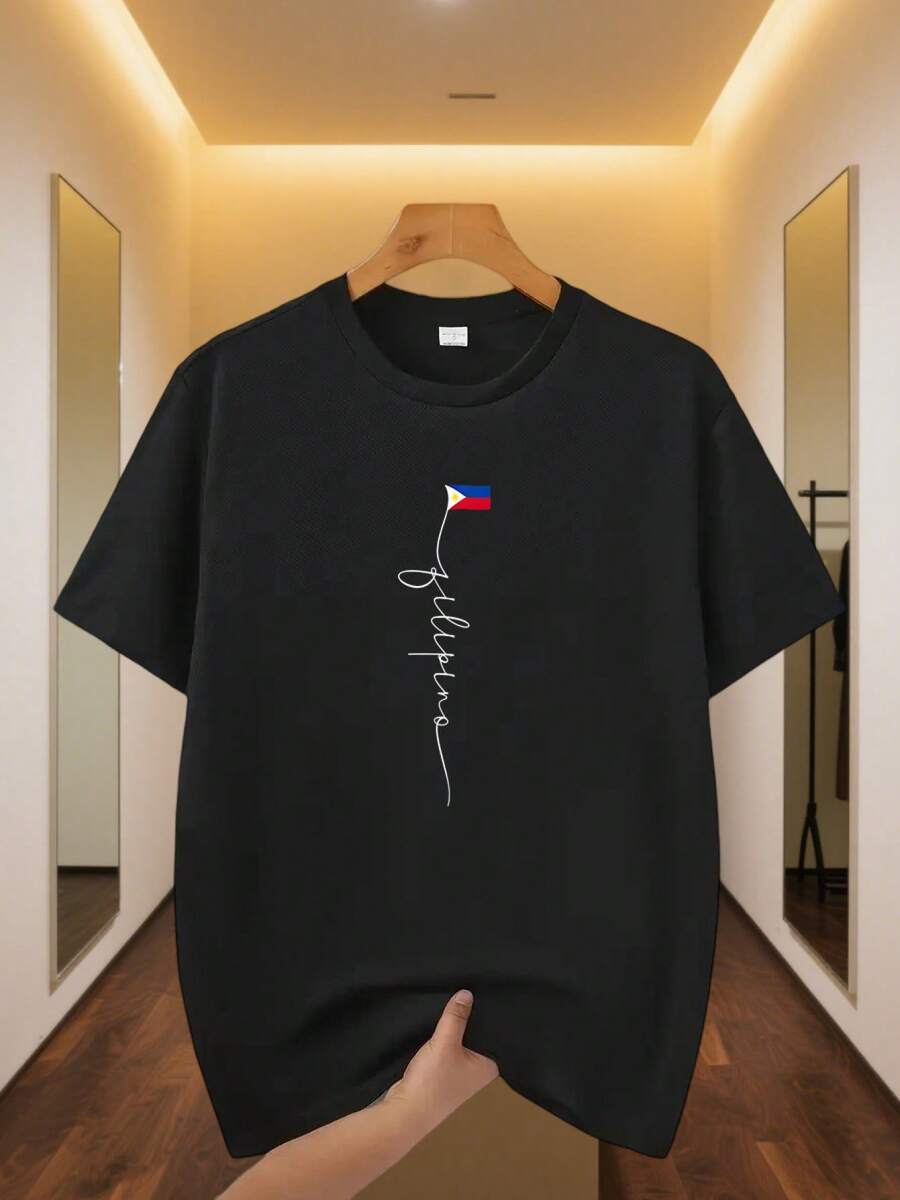 Men's Quick-Dry Athletic T-Shirt - Breathable Moisture-Wicking Workout Shirt With Philippines Flag & Filipino Script Design (Arnis Lettering) - Gym, Running, Outdoor, Casual Wear - Filipino Pride Apparel - Summer Round Neck H-Fit Black Tee - Hand Washable & Machine Washable - Ideal For Beach, Evening Outings & Filipino Events, Mens Clothes, Shirts For Men, Mens Mens Hats, Caps For Men, Men Shirts, Men Shirts Jersey, Cap For Men, Mens Gifts, Gifts For Men, - 黑色 - 查看 1