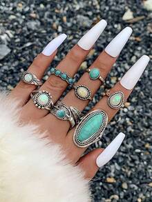 imoli 8Pcs/Set Turquoise Decor Ring Boho