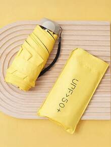 1pc Mini Travel Umbrella, Foldable Umbrella, Outdoor Portable Sunshade Umbrella, UV Protection Sunshade Umbrella, With Storage Bag, Sun Protection, 6 Ribs + Thickened Black Waterproof Coating, Essential For Travel, Suitable For Outdoor, Travel, Summer Sun Protection, Windproof And Waterproof