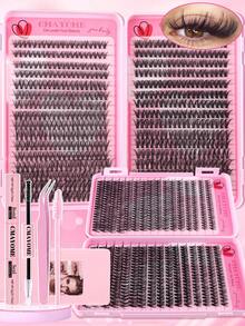 640/608/544片D型卷翘单根假睫毛,大容量分段式假睫毛,含胶水和镊子,新手友好型睫毛嫁接套装,适合各种眼妆,可在家DIY,柔软自然,浓密蓬松,放大双眼,大容量睫毛册,假睫毛+睫毛夹+睫毛刷套装,适合日常、婚礼、派对等各种场合。 - 彩色 - 查看 5