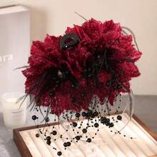 Tassel Shark Clip Hair Volume Enhancer Elegant Versatile Shiny Silk Flower Claw Clip New Elegant New Elegant Hair Accessory - A 177紅色雙花抓夾 - 查看 2