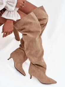 Elegant Slip-On Women's Boots On A Low Stiletto Heel With A Wide Shaft Ysolienne Synthetic Leather Black Brown Beige - Beige - View 10