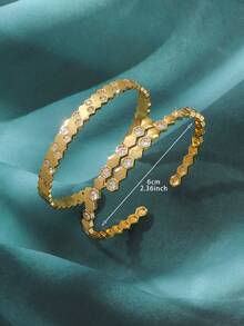Bộ 3 vòng tay thép không gỉ trang trí đá Cubic Zirconia thanh lịch, trang sức thời trang có thể xếp chồng lên nhau, thích hợp cho phụ nữ dự tiệc, đeo hàng ngày, làm quà tặng ngày lễ - Bộ 2 món vàng - Xem 5