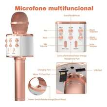 Microfone Karaoke Youtuber Sem Fio Bluetooth Com Caixa Som - Multicolorido - Visão 2