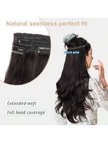 24" 1-Pack Full Head Curly Wave Clips In On Synthetic Hair Extensions Hairpieces For Women 4 Clips Per Piece-Natural Black - Multicolor - View 6