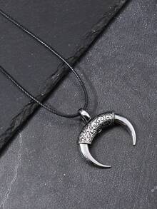 1pc Devil's Eye Necklace, European & American Punk Style Ox Horn Alloy Pendant Necklace, Unisex Choker - Multicolor - View 4