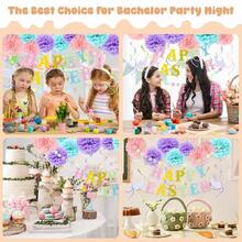 Happy Easter Banner, Easter Decoration Happy Easter Sign Banner With Swirls Streamers And Honeycomb Balls For Indoor & Outdoor, Spring Easter Party Decorations,One-Size,Pink/White - 粉紅色/白色 - 查看 5