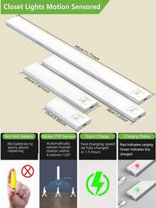 HBOWMDJIA 10CM/20CM/30CM/45CM Smart LED Cabinet Lights, Motion Sensor Lights, PVC Shell, 160 LEDS, Adjustable Color Temperature And Brightness, Long Battery Life, Easy To Install, USB Charging, Under Cabinet Light Suitable For Closet, Cabinet, Bedroom And Stair Lighting - 櫥櫃燈 - 查看 2