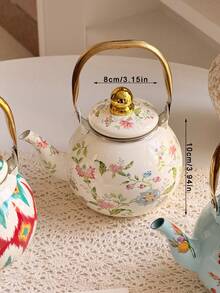 Middle Eastern Traditional Style + Geometric Floral Pattern / Colorful Enamel Finish + Spherical Body + Gold-Plated Handle And Knob + Heat Insulation & Leak-Proof + Arabic Dallah Coffee Pot + Scratch-Resistant, Durable, Easy To Clean, Complementing High-End Tea And Coffee Occasions - Multicolor - View 13