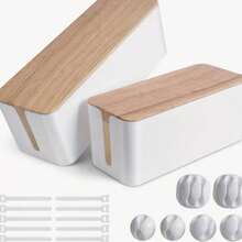 Caja de almacenamiento de alambre de madera, organizador de cables de alimentación, organizador de toma de corriente a prueba de polvo, enrollador de cables para el hogar