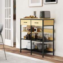 Sideboard, Chest Of Drawers With 2 Drawers And 3 Open Shelves, Kitchen Or Living Room Furniture, 90 X 40 X 91 Cm, Natural Wood - Natural Wood - View 6