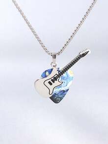 1件朋克摇滚风格吉他拨片项链，适合男士。独特的设计，彰显个性，适合喜欢夜店和嘻哈风格的人士。可单独佩戴，也可作为情侣配饰。也适合女士佩戴，时尚又时尚。父亲节礼物