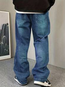 Men's Casual Loose Fit Denim Jeans, Fashionable Streetwear Style, Suitable For Daily Wear And Office Occasions - 藍色 - 查看 5