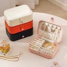 1 pieza Caja de joyería de gran capacidad de 2 capas, caja de almacenamiento de joyas de múltiples compartimentos, caja para anillos, aretes, collares, empaque, caja de joyería, caja de joyería portátil para viajes, regalo para el Día de San Valentín/Navidad, caja de almacenamiento para el baño - Multicolor - Ver 12