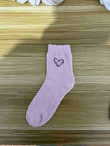 18/12 双心形图案蓬松女士中筒袜，心形保暖袜，超厚柔软舒适，适合秋冬季，情人节和圣诞节的理想礼物，4 双/2 双/10 双/6 双/8 双