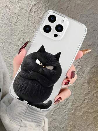Motif graphique 2D thématique d'un chat gros et arrogant noir. Populaire, personnalisé, mode haut de gamme du Moyen-Orient, dessin animé cool et mignon. Convient comme cadeau d'anniversaire, de Noël, du Nouvel An pour les collègues, les amis, la famille, les couples, soi-même. Étui souple transparent avec protection complète, compatible avec les modèles iPhone17/16/15/14/13/12/11/Pro/ProMax/X/XR/XS/XSMAX/7/8/PLUS