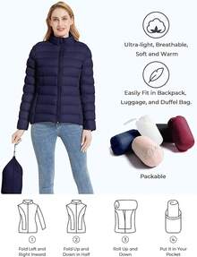 Cálido Chamarra Acolchada de Pato para Mujer, Ligera, Plegable, Ajuste Ajustado, Otoño e Invierno - Azul menta - Ver 5