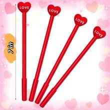 1/5/10pcs, Cartoon Valentine's Day Gel Pen Creative Love Heart Happy New Year's Day Three-Dimensional Shape Pvc Soft Glue Student Stationery Water Pen Black 0.5mm Needle Tube Pen, Suitable For Home Office Couple, Back To School, School Supplies - Red - View 6