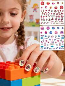 2 Pieces Children's Cute Nail Stickers - Dessert & Cartoon Theme Nail Art DIY Decor Patches For Kids