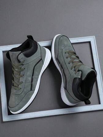 Men's Sports Shoes Casual Sneakers, Lace Up Soft Sole Flat Comfortable Academy Sports Shoes For Men, Lightweight High-Top Daily Shoes