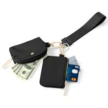 Dual Pouch Wristlet Mini Zip-Around Wallet For Women – Portable Coin Purse & Card Holder, Detachable Wrist Lanyard Keychain, Compact Mini Wallet For Travel, Daily Carry, Keys, Cards & Small Essentials, Perfect Christmas Stocking Stuffer Gift - 黑色 Glod - 查看 2