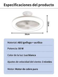 Ventilador de Techo con Luz y Control Remoto de 10.24 Pulgadas,Combinación de Ventilador LED de 50W y Bombilla, Luz LED Regulable, Ventilador Silencioso de 3 Velocidades, Instalación Fácil en Toma E27 para Garaje, Dormitorio, Sala de Estar/Oficina, Cocina, Armario, Almacén, Ático - Blanco - Ver 11