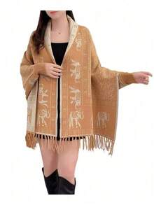 1pc Fringed Peony Flower Thickened Scarf Shawl Cloak Poncho Outerwear For Dress - Multicolor - View 19