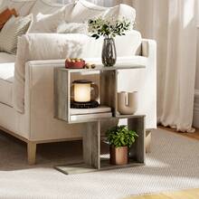 HOMCOM S-Shaped Side Table, 3-Tier Narrow End Table With Storage Shelves, Modern Nightstand For Living Room, Bedroom, 50W X 19.5D X 58H Cm - 灰色 - 查看 1