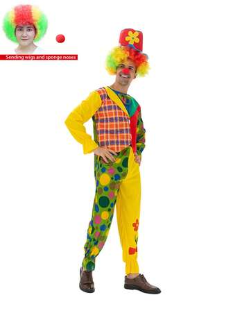 6-Piece Luxury Clown Set Clown Costume For Adults Men Women Five Piece Set (Hat+Jumpsuit, Fake Vest+Tie) Gift (Wig, Sponge Nose)