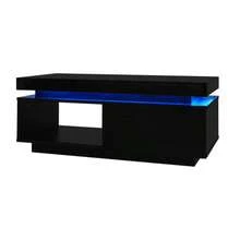 TV Wall Unit Set, Black TV Cabinet + Black Coffee Table, Black High-Gloss Wall Unit, Living Room Set, High-Gloss Set With LED Lights - Black - View 6