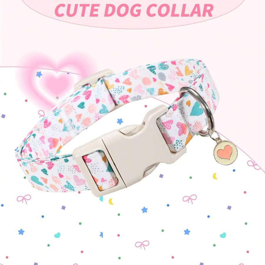 情人节狗狗项圈 | 快拆安全扣 | 柔软涤纶纤维 | 适合小型至大型犬 | 紫色爱心图案 | 婚礼、生日等场合的理想之选，宠物配饰 | 浪漫宠物服饰 | 米色塑料扣 - 白色 - 查看 1