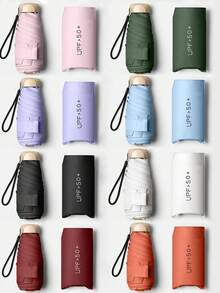 1把迷你旅行伞，可折叠，户外便携遮阳伞，防紫外线遮阳伞，带收纳袋，防晒，6根伞骨+加厚黑色防水涂层，旅行必备，适合户外、旅行、夏季防晒，防风防水