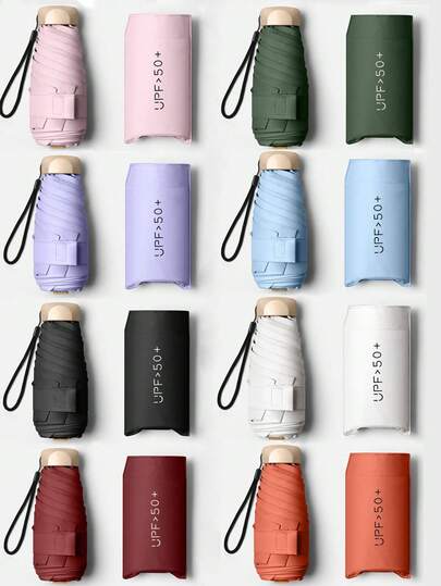 1pc Mini Travel Umbrella, Foldable Umbrella, Outdoor Portable Sunshade Umbrella, UV Protection Sunshade Umbrella, With Storage Bag, Sun Protection, 6 Ribs + Thickened Black Waterproof Coating, Essential For Travel, Suitable For Outdoor, Travel, Summer Sun Protection, Windproof And Waterproof