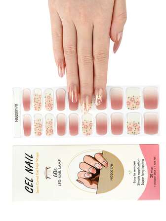 1 caja de 20 pegatinas de uñas de gel UV con flores de jardín rosas degradadas, naturales, de larga duración y clásicas, fáciles de aplicar y retirar