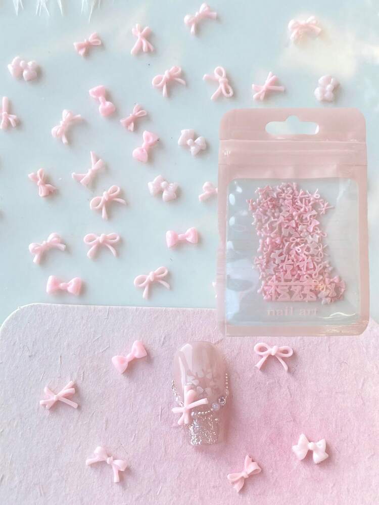 100pcs/Pack Pink Bow Nail Art Decorations, Cute Nail Jewelry DIY Nail Accessories Nails Nail Supplies - Pink - View 6