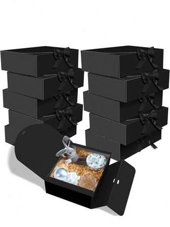 10pcs Mini Black Lid Gift Boxes, Groomsman Proposal Box, Luxury Black Ribbon Gift Boxes For Wedding, Birthday, Party, Bridesmaid, Graduation, Valentine's Day, Mother's Day