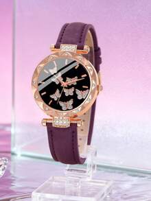 6/5pcs Set Elegant Fashion Delicate Butterfly Dial Quartz Watch, Paired With Butterfly Necklace, Bracelet, Ring, Earrings, Jewelry Set, Suitable For Girls' Daily Wear, Christmas Gift, Birthday Surprise, Graduation Season, School Party, Travel, Perfect Gift For Girls (Excluding Gift Box)