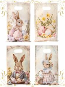 50Pcs Happy Easter Bunny & Egg Pattern Gift Bag,Gift Wrapping Bag,Tote Bag,Small Gift Packaging Bag,Storage Bag,Vintage Easter Day Favor Bag,Happy Easter Decoration,Cartoon Bunny Decor,Easter Party Supplies,Easter Day Decor,Holiday Party Supplies - Multicolor - View 9